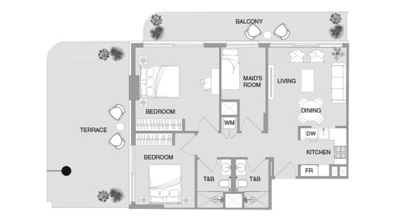 Apartment floor plan, 2 bedrooms in VERDAN1A 4 No. 11012 (2D)