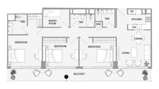 Apartment floor plan, 3 bedrooms in VERDAN1A 4 No. 11014