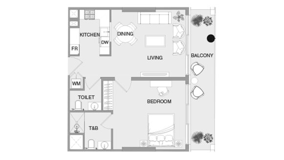 Apartment floor plan, 1 bedroom in VERDAN1A 4 No. 11010 (2D)