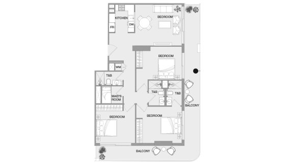 Apartment floor plan, 3 bedrooms in VERDAN1A 4 No. 11013 (2D)