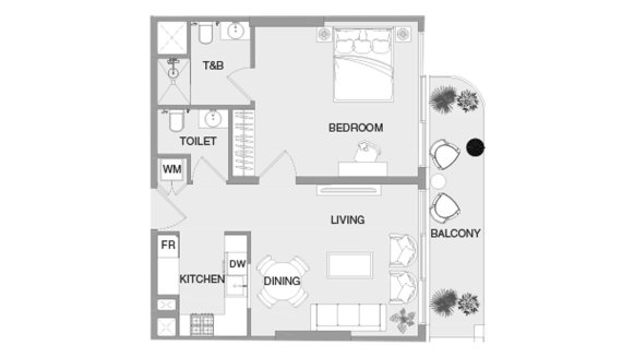Apartment floor plan, 1 bedroom in VERDAN1A 4 No. 11009 (2D)